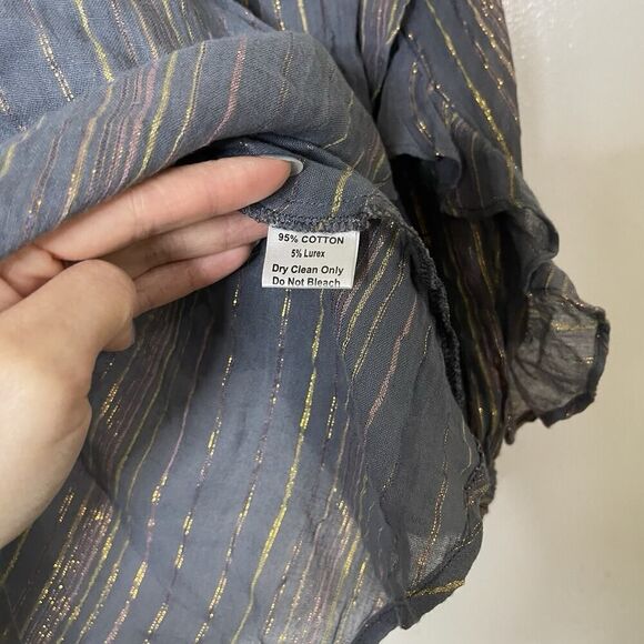 Jen's Pirate Booty blue striped button down shimmer Troubadour Top XS - Picture 6 of 8